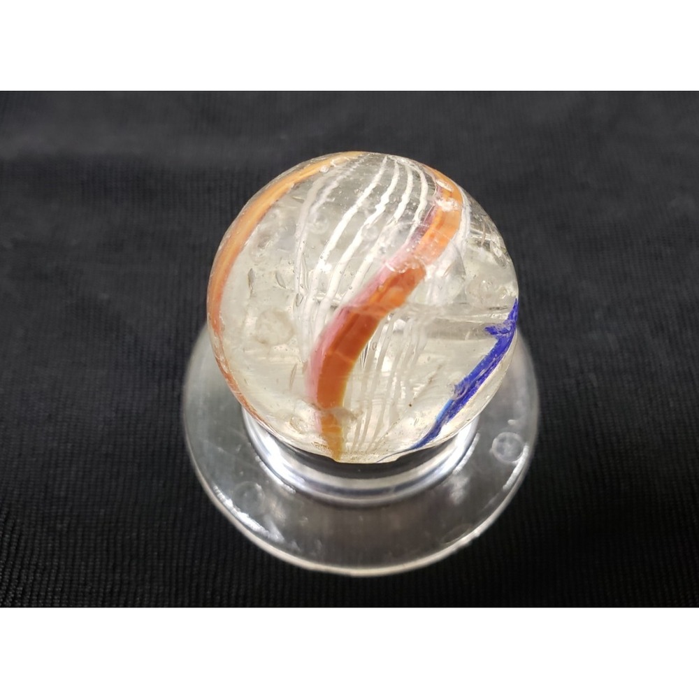 1880s Vintage Original Handmade Latticinio Swirls 1" Glass Marble Germany #126